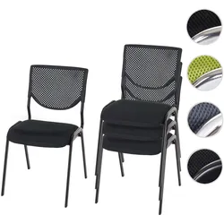 4er-Set Besucherstuhl T401, Konferenzstuhl stapelbar, Stoff/Textil ~ Sitz schwarz, Füße schwarz