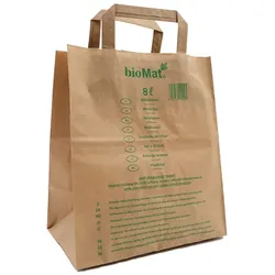Bio Papierbeutel Natura Biomat kompostierbar mit Henkel 8 L kompostierbar gemäß EN 13432, 1-lagig nassfest