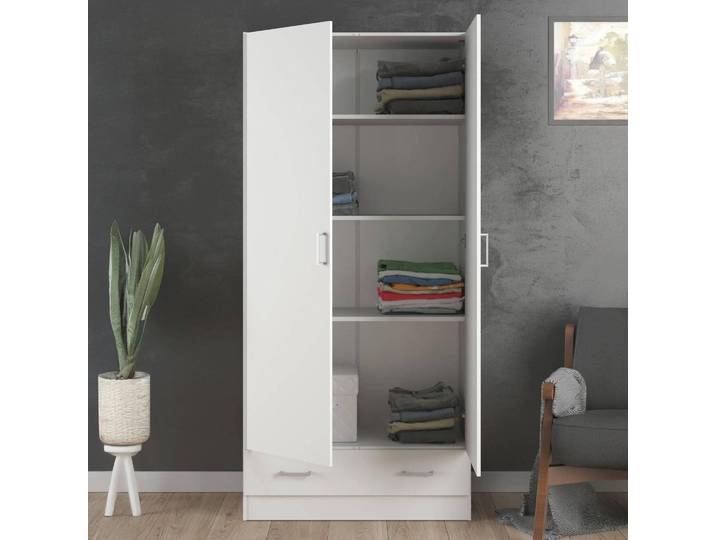 Amylya - Armoire polyvalente 2 portes\, 79x170h cm blanc\, un tiroir