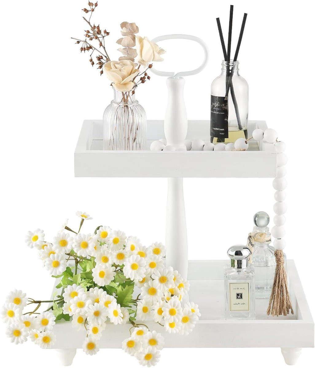 Wit houten plateau tweedelig decoratief dienblad