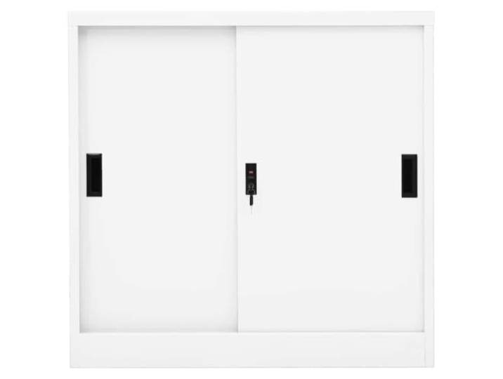 HKLGBVCR Büroschrank mit Schiebetür, weiß, 90 x 40 x 90 cm, Stahl Verstellbare Einlegeböden, Sicherheitsschloss, Dokumentenaufbewahrung, langlebige Stahlstruktur, klares Design