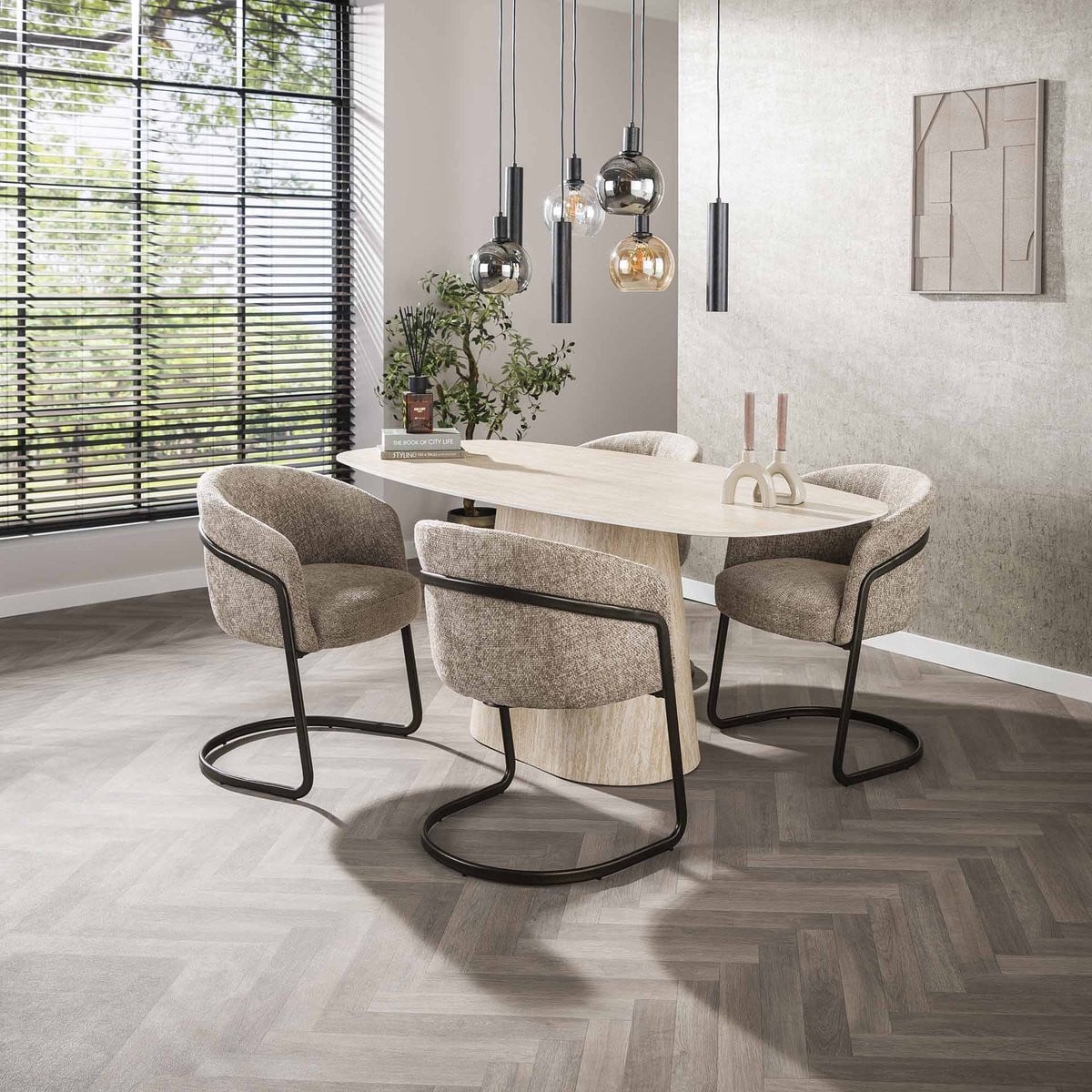 Dimehouse Moderne Eettafel Archon Keramiek Travertin - Ovaal - 180 cm