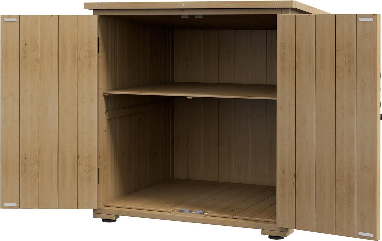 Gartenschrank, Geräteschrank, Wetterfester Geräteschuppen, Holzschrank mit Doppeltür, Gartenschuppen, Natur, 77,5 x 88 x 90 cm