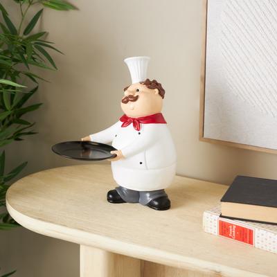 ARCILLA ELEMENTAL White Polystone Kitchen Decorative Figurine Chef Decorative Sculpture with Black Tray