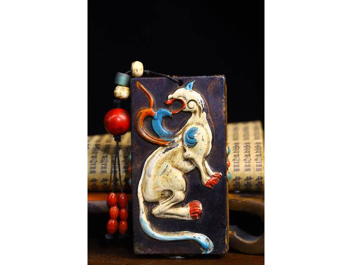 Collection de Temple Tibétain de 4 Pouces, Amulette en Mosaïque de Météorite Naturelle, Perles GZi, Coquillage de Dragon Quatre Grandes Bêtes de Protection