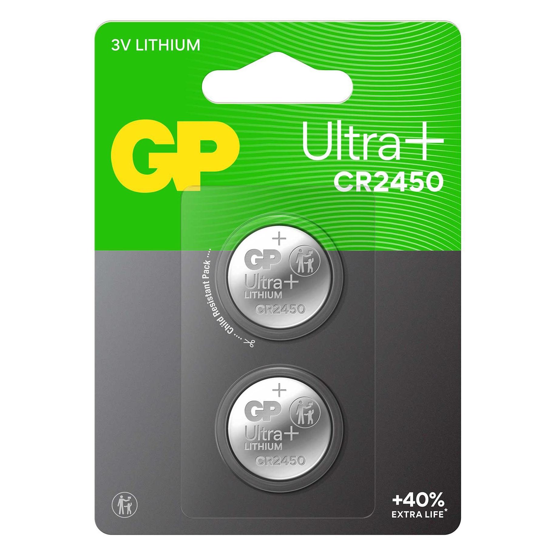 GP Batteries GP Ultra Plus Lithium Cell Battery CR2450, 3V (2-pack) (2 Stk., CR2450, 540 mAh) (579664)