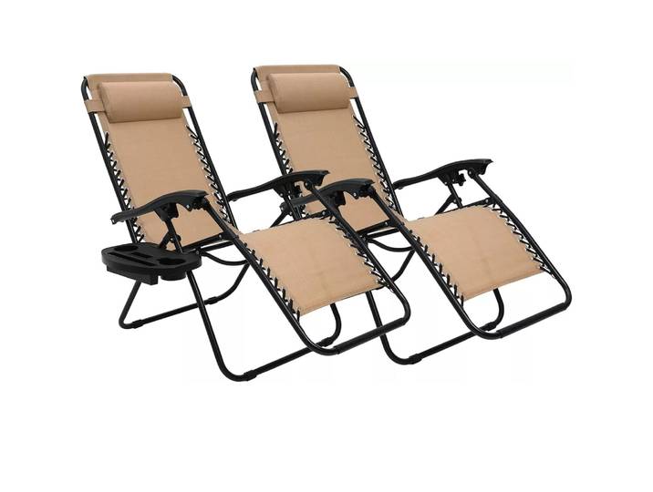 Chaise pliable d'extérieur 2 pièces, chaise zéro gravité avec accoudoir, porte-gobelet, chaise pliante, salon de Camping, Patio, pelouse inclinable