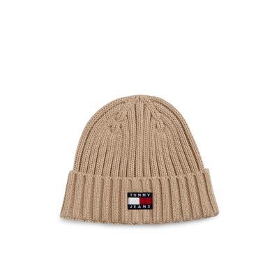 Beanie TOMMY JEANS "TJW HERITAGE CORE", Damen, beige (weiß clay), Strick, Baumwolle, Mützen Beanie