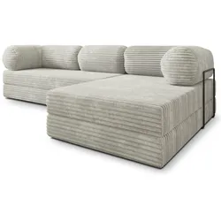 ECKSOFA ETERA modulares Boneless Sofa mit Schlaffunktion Hellgrau Kordstoff