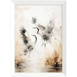 Druckgrafik Cranes Weiß/Beige ca. 75x56cm