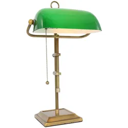 Bankerleuchte Altmessing Tischlampe Lampenschirm grün Schreibtischlampe Bankerlampe, 1x E27 LED warmweiß, 26,5x25x56cm, Büro Bank Bibliothek Lesezimmer