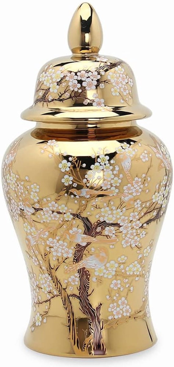Handgeschilderde Porseleinen Gemberpot Vaas in Goud - Decoratieve Vaas voor Huisdecoratie