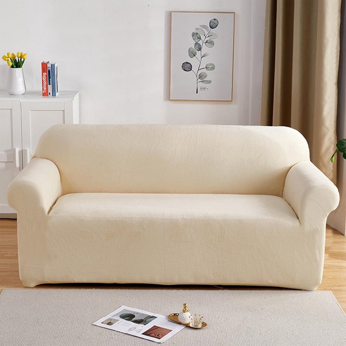 Elastische bankhoes voor 3-zits bank in beige