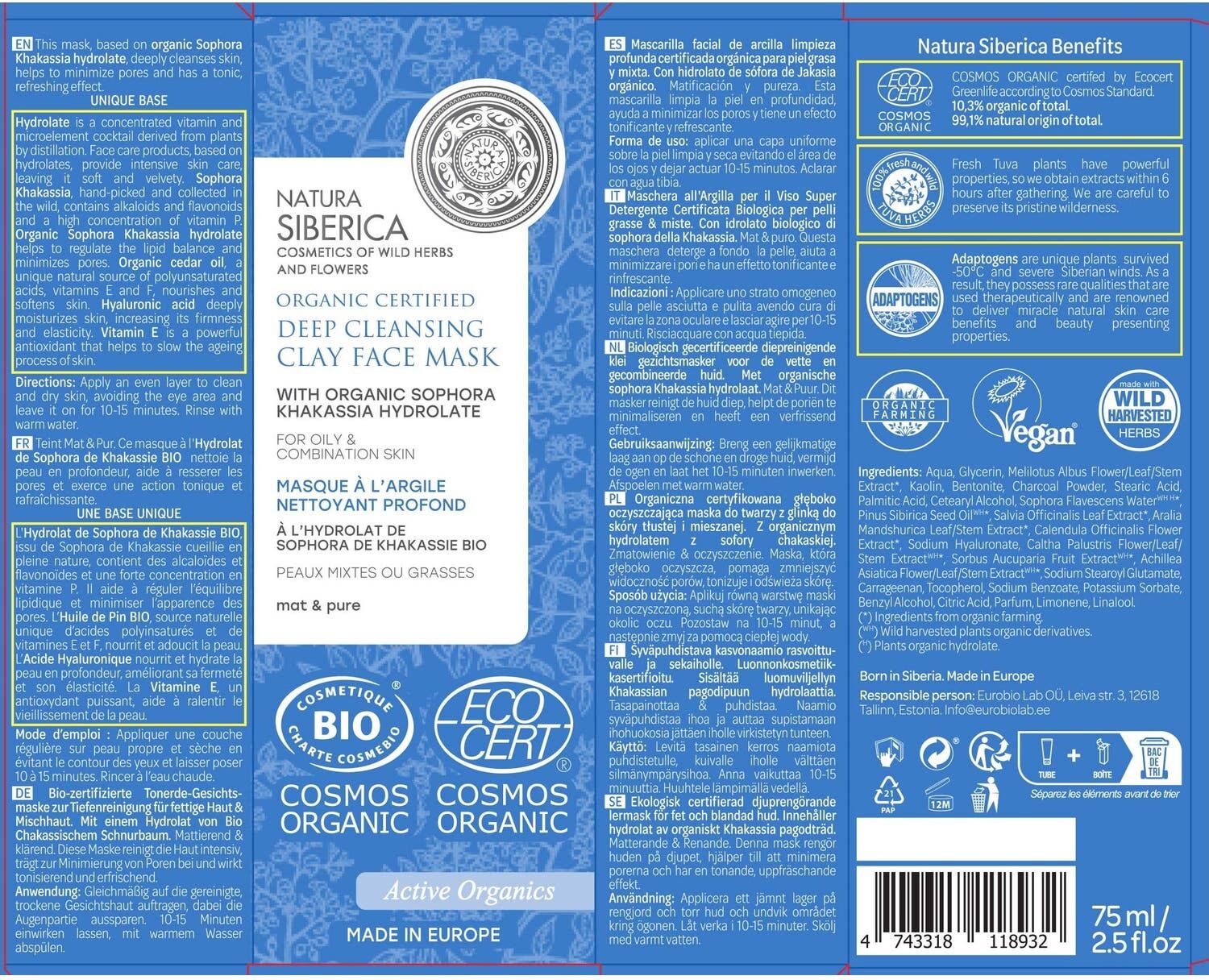 NATURA SIBERICA Mascarilla Facial de Arcilla 75 ml