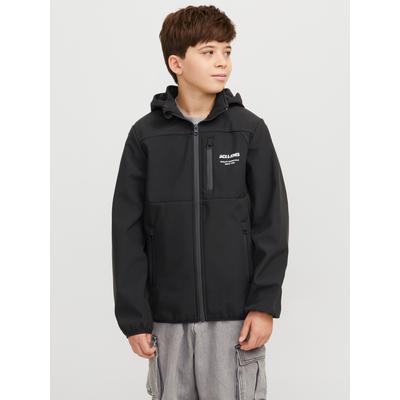 Softshelljacke JACK & JONES JUNIOR "JJTHEO wasserabweisend und pflegeleicht für Alltag", Jungen, Gr. 128, schwarz, Web, Obermaterial: 100% Polyester, unifarben, regular fit normal, eingefasste Kante, Jacken Softshelljacke, Polyester, regular fit