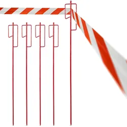 Novatool 2x Absperrbandhalter Ø12 x 1100mm Rot , Metall Absperrband Absperrstangen Laternenstange Absperrleinenhalter Absperrhalter Schnureisen Schnurnagel , für Baustelle & Garten