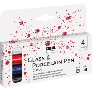 Kreul Porzellanstifte Glass & Porcelain Pen Classic, 16440, 4 Farben, Rundspitze 1-2 mm, spülmaschinenfest, 4 Stück