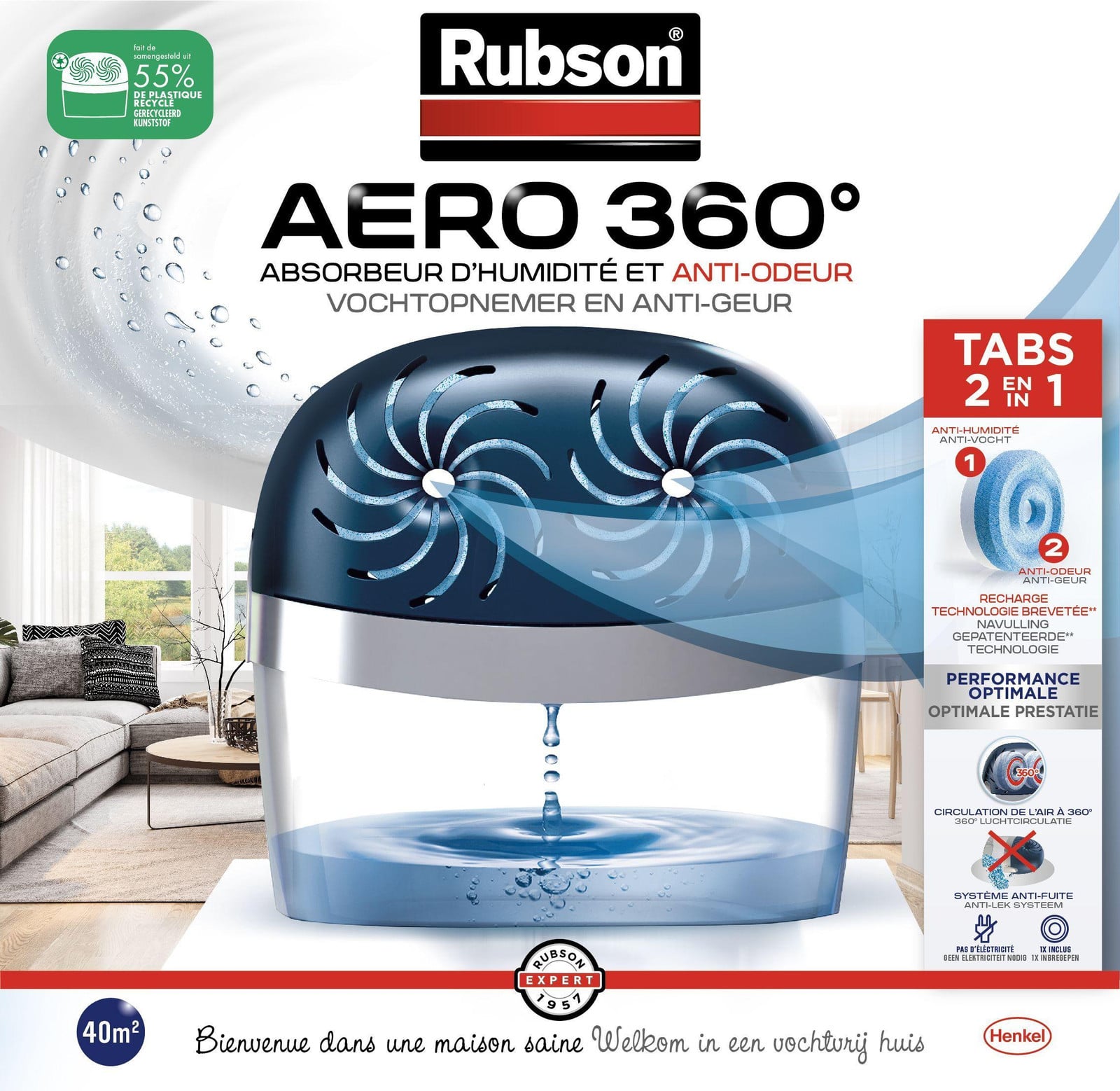 Rubson AERO 360° Luchtbevochtiger voor ruimtes tot 40 m²