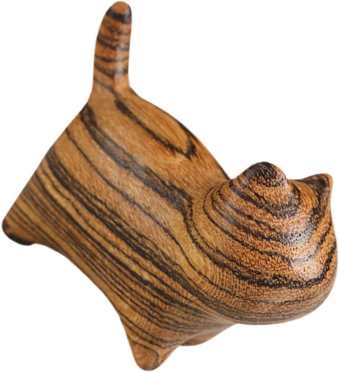 Houten Kat Beeldje - Katten Decoratie - Houtkleur - 4,7 cm