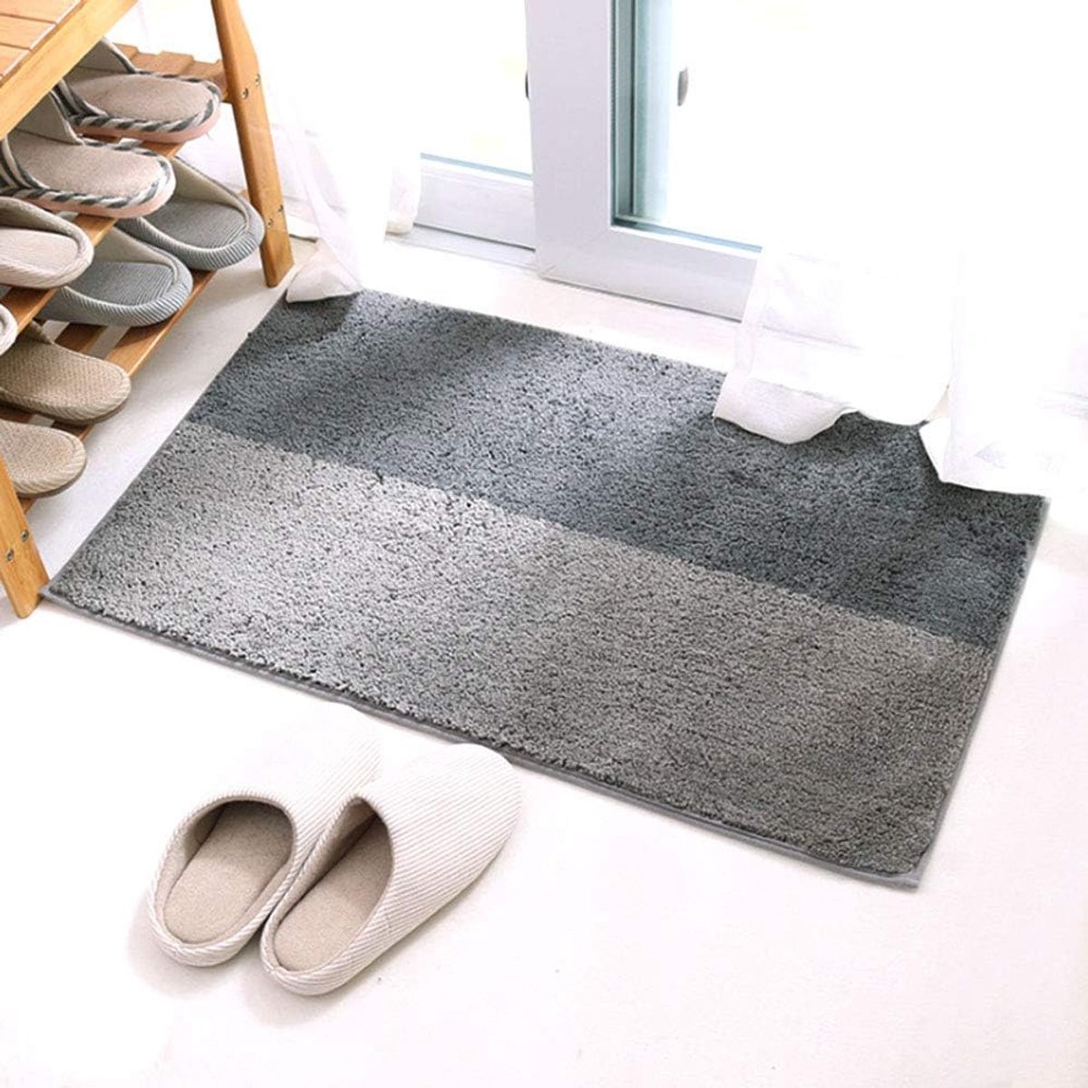 Antislip Deurmat Grijs - Absorberend Tapijt voor Badkamer of Keuken - 50 x 80 cm