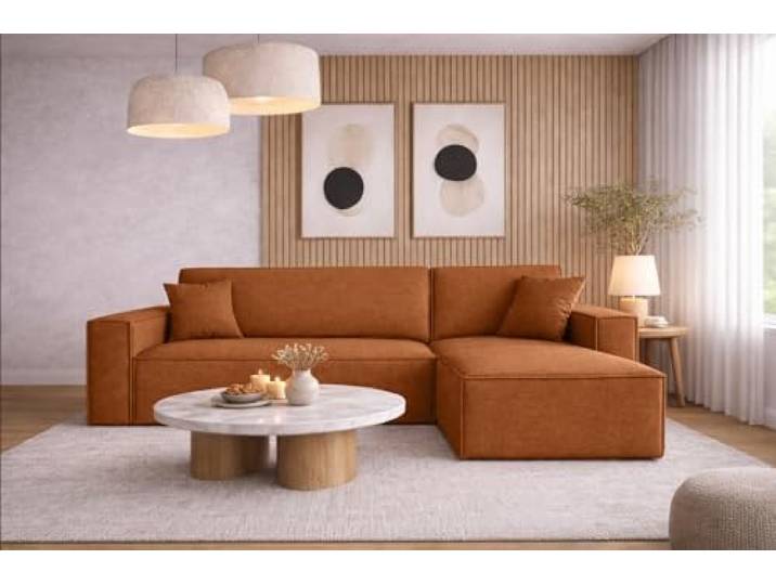 Kaiser Möbel, Ecksofa mit schlaffunktion, mit Bettkasten, Schlafsofa Best, Designer L-Form Sofa, Modern Design Couch, Polsterecke, Freistehend, Stoff Neve Kupfer Rechts