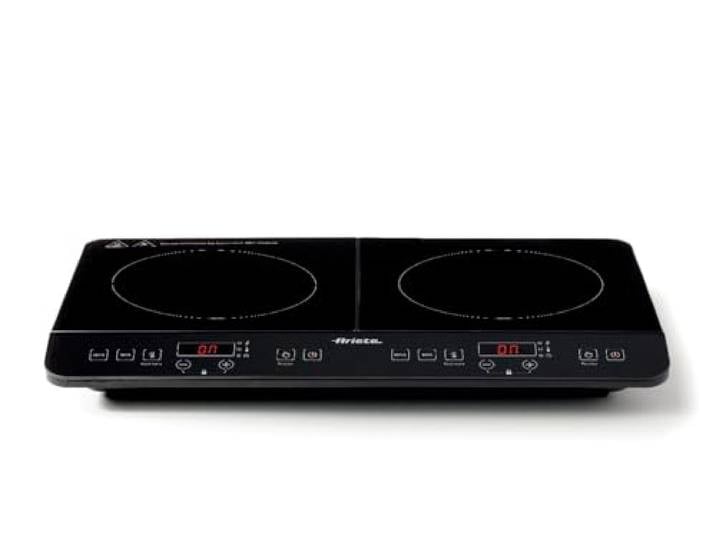 Ariete 1998 Tragbare Doppel-Induktionsplatte, Glaskeramik, 2000 W + 1500 W, 10+8 Leistungsstufen, Timer bis zu 4 Stunden, Kindersicherung, Schwarz
