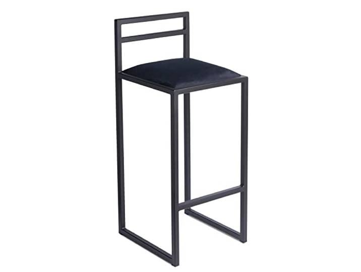 Ferro Barhocker mit Lehne 84 cm - Velour Schwarz, Gestell Schwarz Loft Design bequeme Sitzlösung für Küche, Hausbar und moderne Wohnbereiche