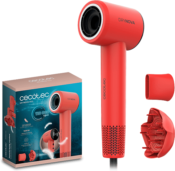 Secador - Cecotec DryNova Red, 1600 W, 4 Niveles de Temperatura, Regulación continua, Difusor incluido, Rojo