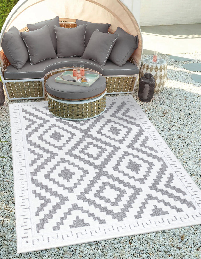 Natur Pur Brannan Geometric Indoor / Outdoor Area Rug Grey/White Rectangle 160cm x 230cm