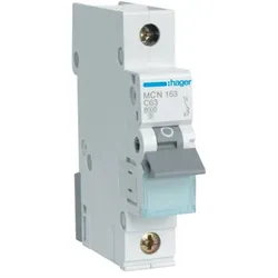 Hager, Schutzschalter, MCN163. Anzahl der Pole: 1P. AC Eingangsfrequenz: 50/60 Hz, Nominale Stromabgabe: 63 A