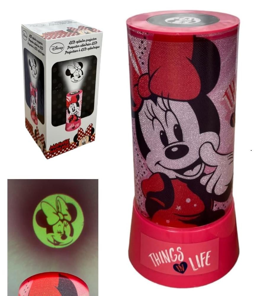 Disney Minnie Mouse projectielamp nachtlampje met kleurrijke LED-verlichting, werkt op batterijen