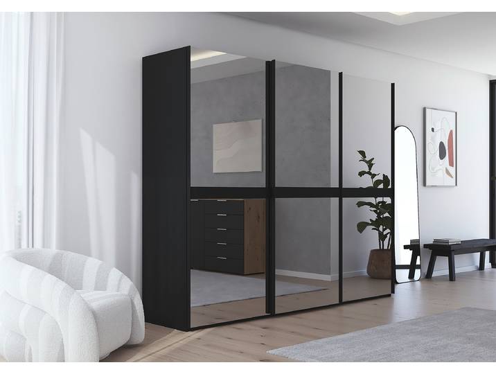 Schwebetürenschrank Scale Spiegelfront 271cm Schwarz/Schwarz