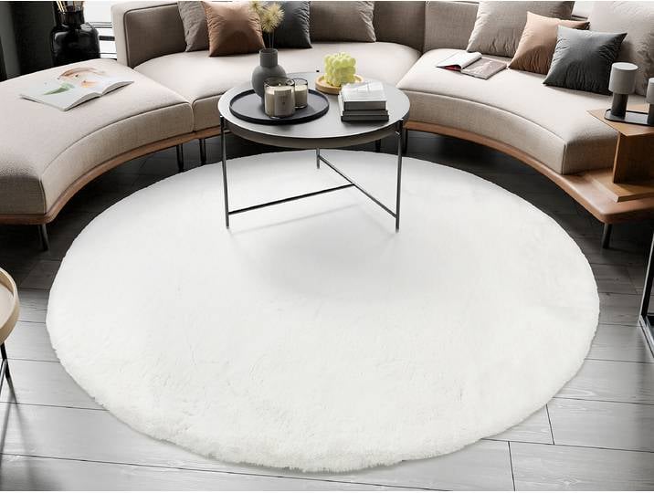 Tapis fausse fourrure Lavabile Soft rond Blanc/Blanc Ø 160cm Fourrure synthétique