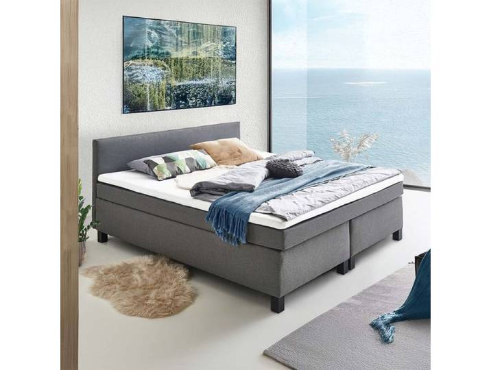 Boxspringbett Lucan Webstoff 180x200 cm Bonellfederkern-Box Härtegrad: H2 Hellgrau modern