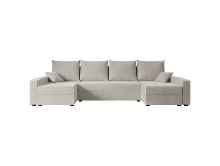 WOHNLANDSCHAFT mit Schlaffunktion und Bettkasten ALESIA-U 301x140x90 cm Hellbraun Velours