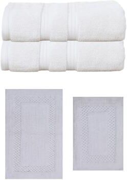 Home Weavers Inc Home Weavers Classy Bath Mat 100% Soft Cotton Super Absorbent 2 Pcs Bath Towel Set & 2 Pc Bath Rug Set, Machine Wash (Set of 4)