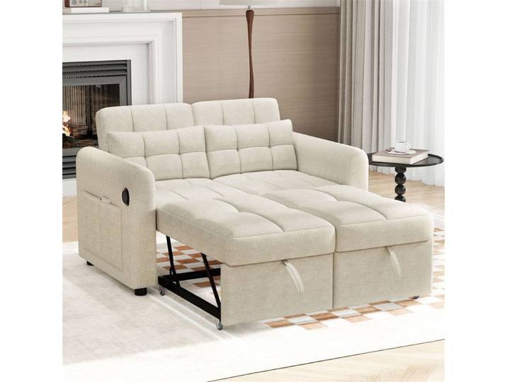 DRIPEX Canapé Convertible 3 en 1 avec dossier réglable Canapé-lit en 2 places avec USB poches 2 coussins Beige