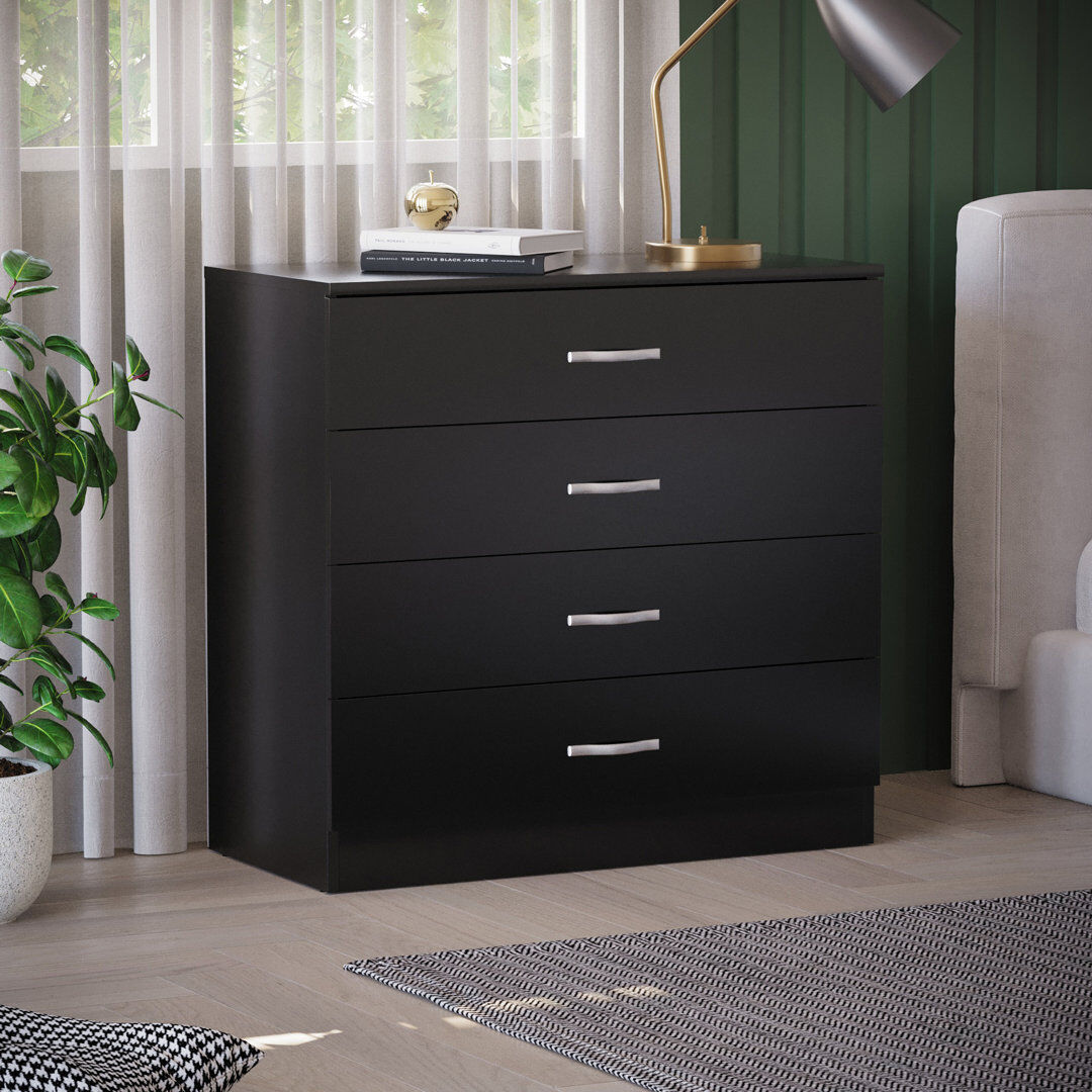 Hashtag Home Maybery 4 Drawer Chest Black 72cm H X 75cm W X 36cm D