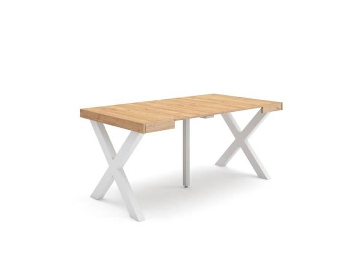 Skraut Home - Table console extensible - Chêne - Pour 8 personnes - Pieds bois massif