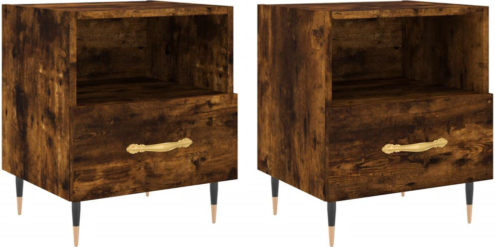 Norden Home Nona 40 cm W Bedside Table Smoked Oak 47.5cm H X 40cm W X 35cm D
