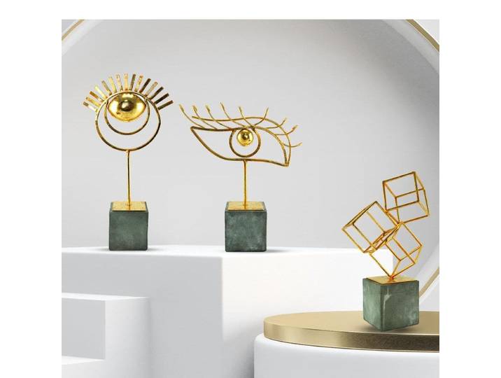 Sculpture d'oeil géométrique, artisanat abstrait, ameublement de bureau, Statue mystérieuse plaquée or, décoration de maison moderne