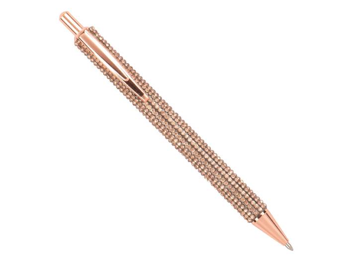 Stift aus goldfarbenem Metall mit rosa Pailletten
