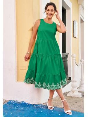 Plus Size Women's Sleeveless Eyelet Poplin Dress by Jessica London in Kelly Green Eyelet (Size 14 W)