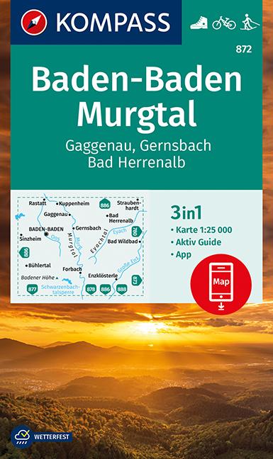 Carte de randonnée n° 872 - Baden-Baden, Murgtal, Gaggenau, Gernsbach, Bad Herren (Allemagne)   Kompass