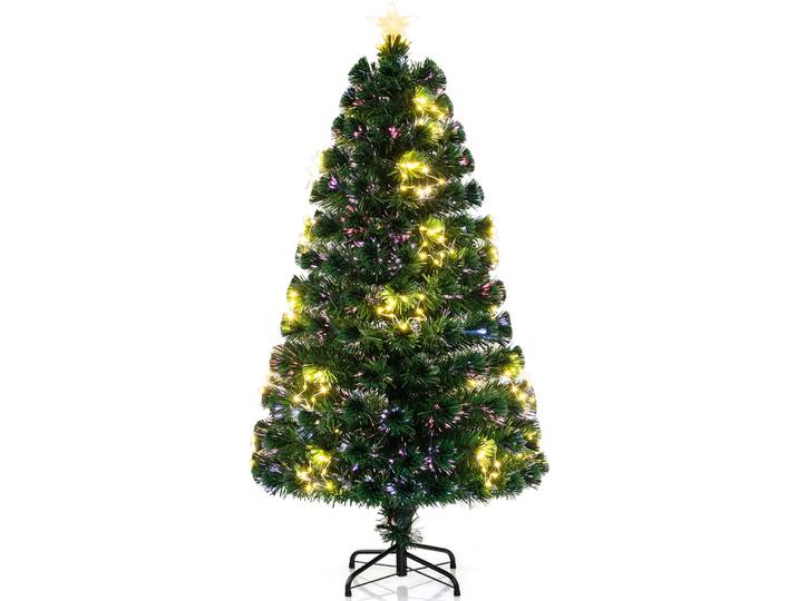COSTWAY Künstlicher Weihnachtsbaum 150cm mit Sternspitze, 24 warmweißen LEDs & 170 Zweigspitzen, Tannenbaum aus Glasfaser, Christbaum Kunstbaum