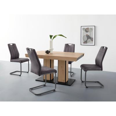 Essgruppe HELA "Tisch ausziehbar 140 -220 cm", braun (braun, anthrazit, grau), Microfaser Polyester, Synchron-Auszug, Holzwerkstoff, Metall, Polyester, Sitzmöbel-Sets, Essgruppe, Belastbarkeit 140 KG, bequem gepolstert mit Griff