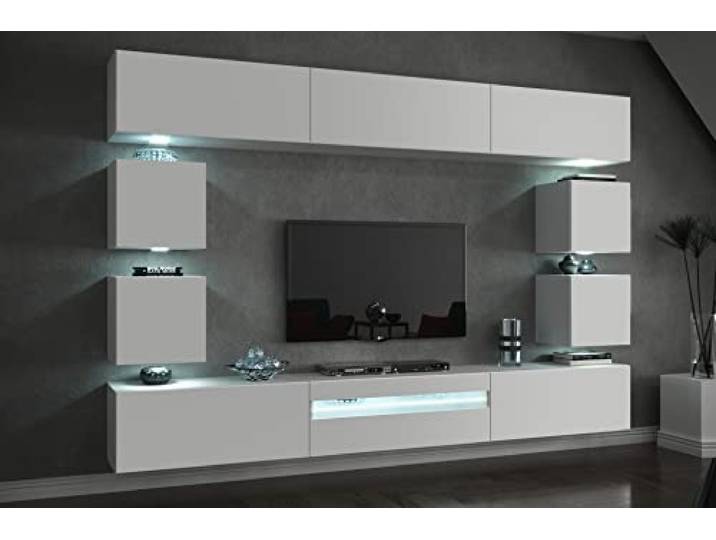 Furnitech Future C81 Wohnzimmer Wandschrank Mediawand mit Led Beleuchtung Schrankwand Wohnwand Möbel (LED RGB (16 Farben), C81-18W-M4 1B Matt), 257