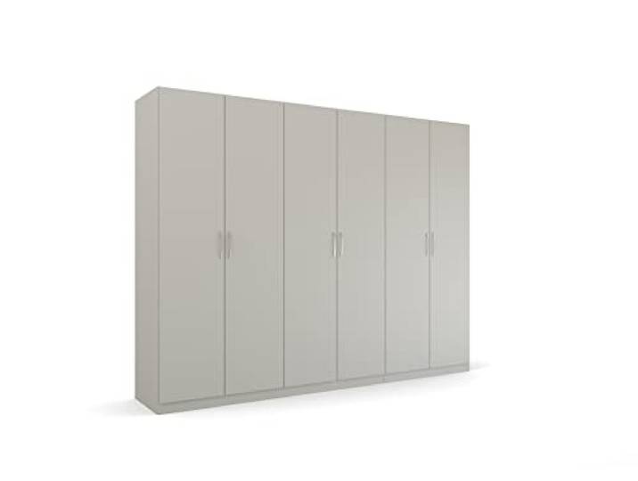 Rauch Möbel Quadra-Spin Pure, Kleiderschrank, Seidengrau, Breite 271 cm Schrank im minimalistischen Stil, 6-türig, für Schlafzimmer, Jugendzimmer, Garderobe, Flur