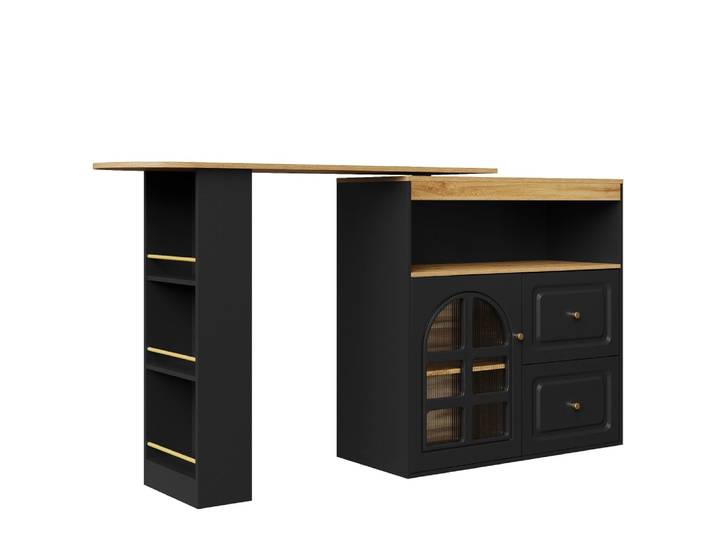 Table de bar noire effet bois extensible rotatif à 360°
