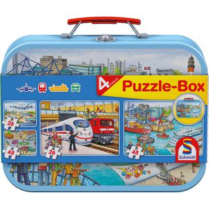 Schmidt-Spiele Puzzle Verkehrsmittel Puzzle-Box, 2x 48 Teile & 2x 26 Teile, ab 3 Jahre